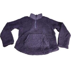 Z by Zella Women's Fleece Pullover Size M Purple Raglan Sleeves Kangaroo Pocket